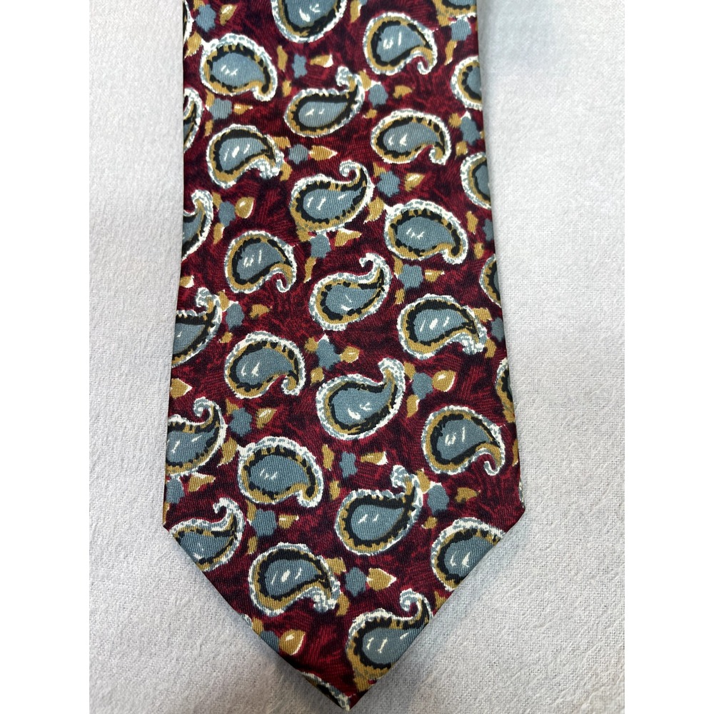 Kuppenheimer silk tie Italy burgundy‎ Wine Gray Paisley 56" 3.5" Necktie